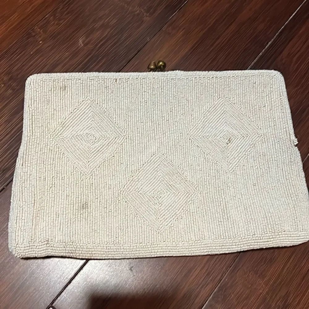 Vintage White Beaded Clutch - Joselle Bags - Lined Inside - Slip Pocket
